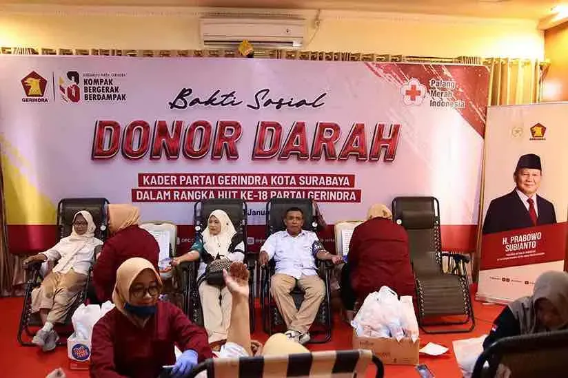 HUT ke-18 Gerindra, Kader Surabaya Gelar Aksi Donor Darah