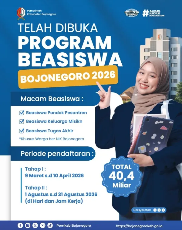 Beasiswa Bojonegoro 2026 Dibuka, Pemkab Alokasikan Rp40,4 Miliar