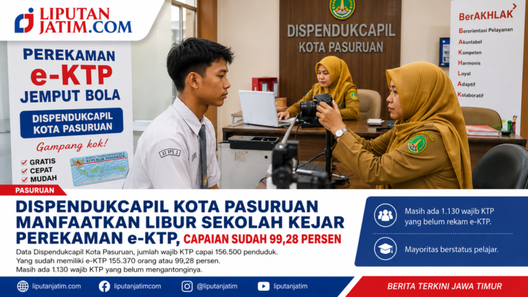 Capaian Perekaman e-KTP Kota Pasuruan Tembus 99,28 Persen, Dispendukcapil Manfaatkan Libur Sekolah untuk Kejar Target