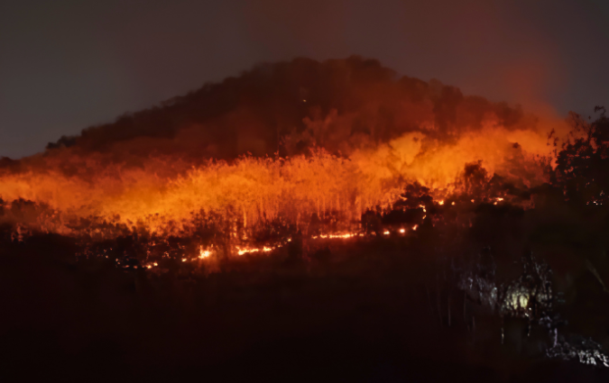 Kebakaran hutan terjadi di kawasan Blok Tempuran, Gunung Biru, Pegunungan Anjasmoro, wilayah RKW 07 Tahura Raden Soerjo, Desa Kemiri, Kecamatan Pacet, Kabupaten Mojokerto.
