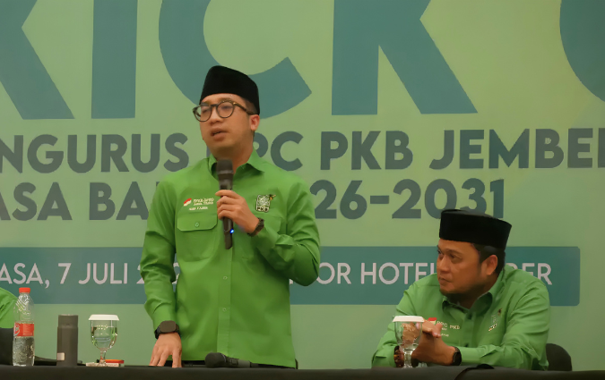 Anggota DPRD Jawa timur, Nur Faizin, saat menghadiri acara ta’aruf dan konsolidasi kick off pengurus DPC PKB Jember 2025–2031 di Hotel Luminor, Jember, Selasa (7/7/2026).