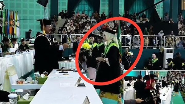 Detik-detik wisudawati UINSA terjatuh dari panggung saat prosesi Wisuda ke-115 Sesi III.